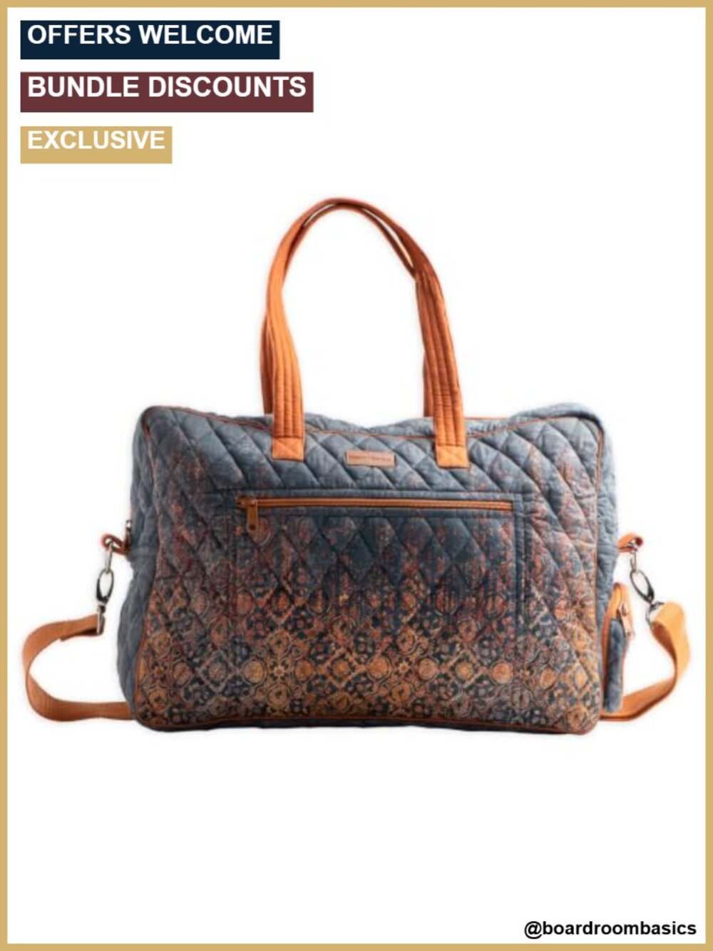 Cotton Quilted Duffel Bag with Floral Print - Overnight Travel